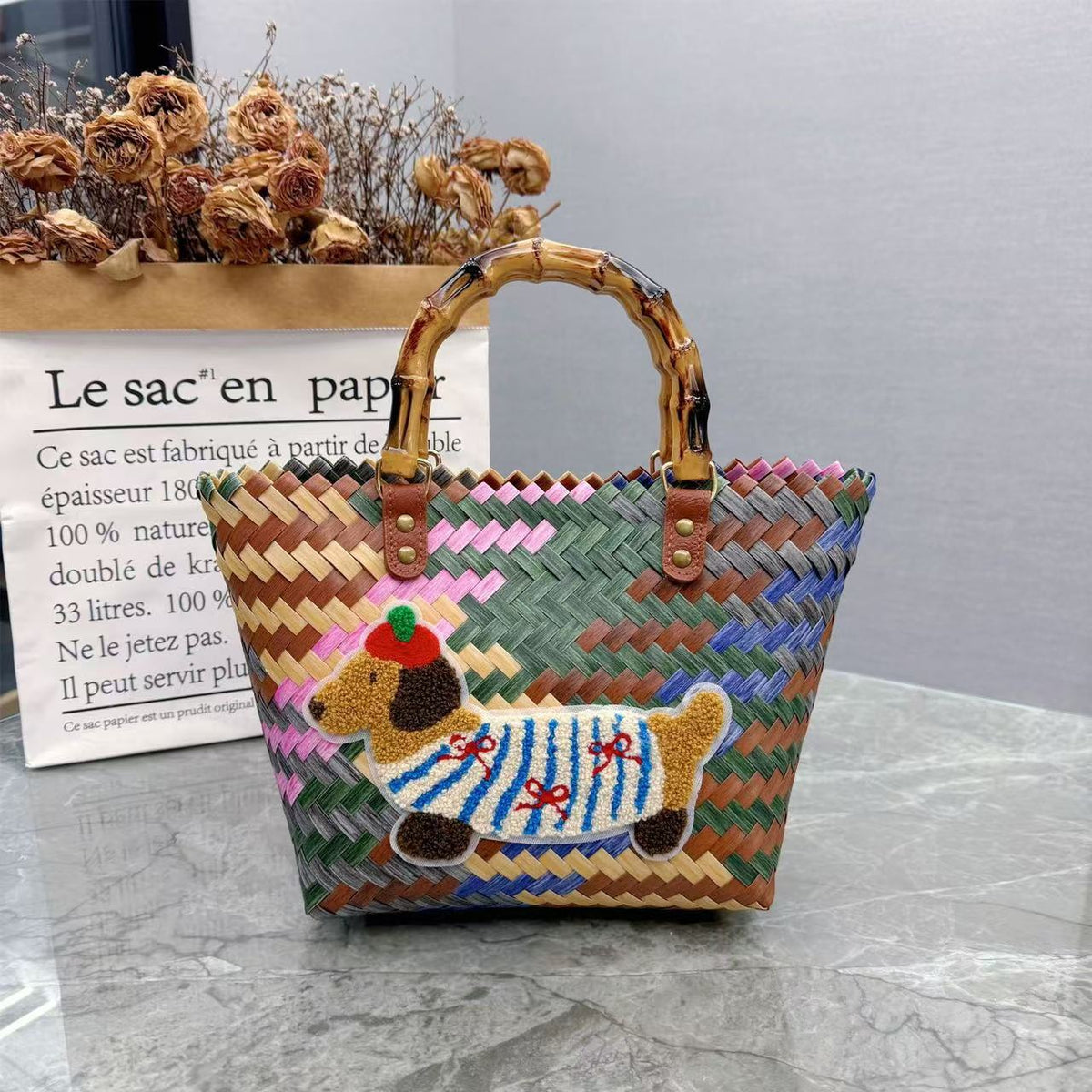 Shoulder bag with playful dog motif