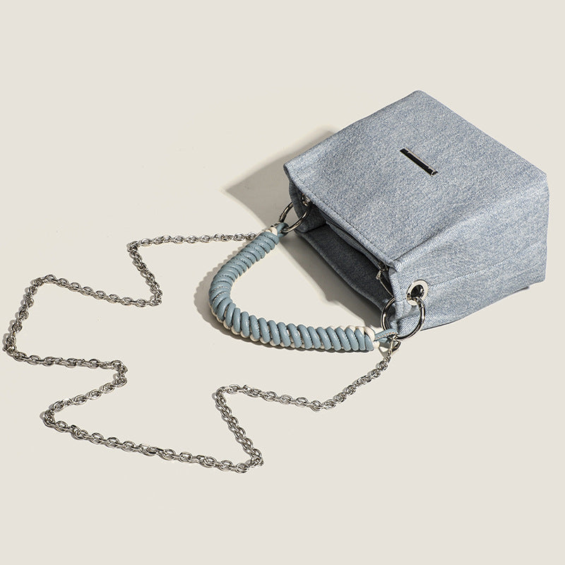 Denim Mini Handbag with Elegant Chain Strap