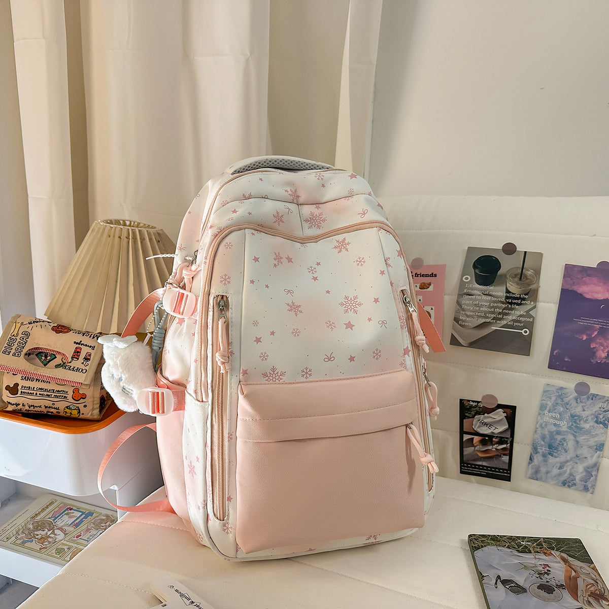 Backpack with Elegant, Floral Design and Many Compartments