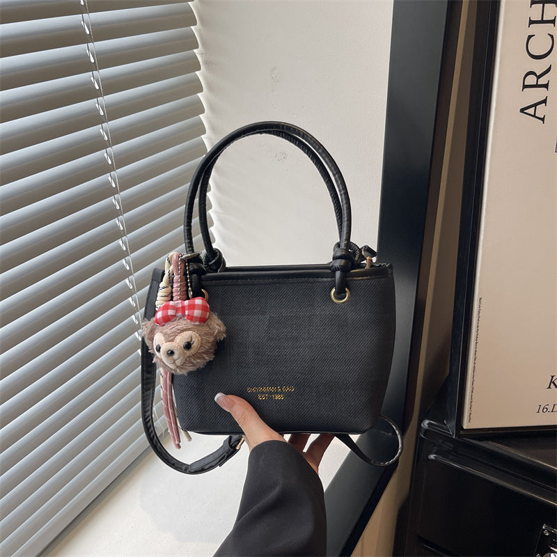 Ladies Mini Handbag with Removable Plush Toy Pendant